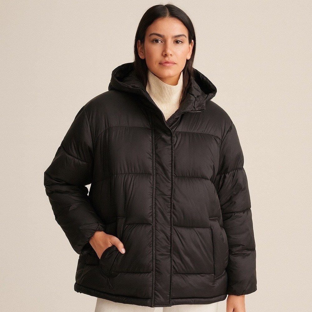 Old Navy Womens Black Water Resistant‎ Hooded Puffer Jacket Large Quilted Coat